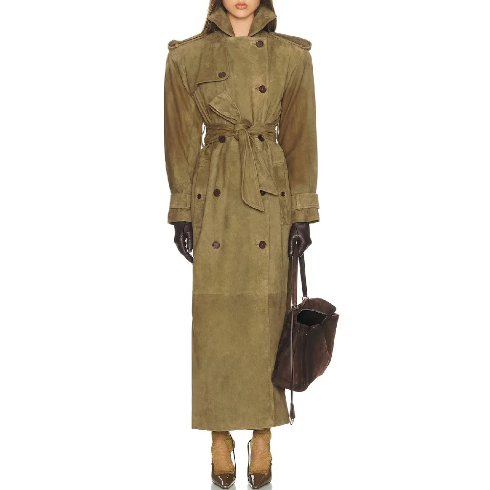 

Женское зимнее пальто 2025 года, замшевое, двубортное, с поясом, повседневный женский плащ, универсальный бюстгальтер-куртка Y2K New Fashion