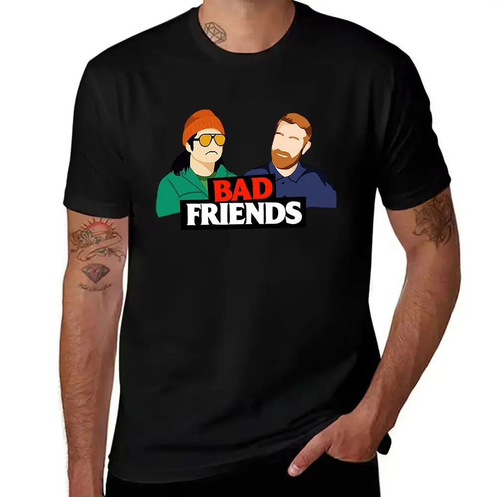 Men's Cotton T-Shirt Bad Friends Podcast Graphic Print Casual Crew Neck Short Sleeve Tee