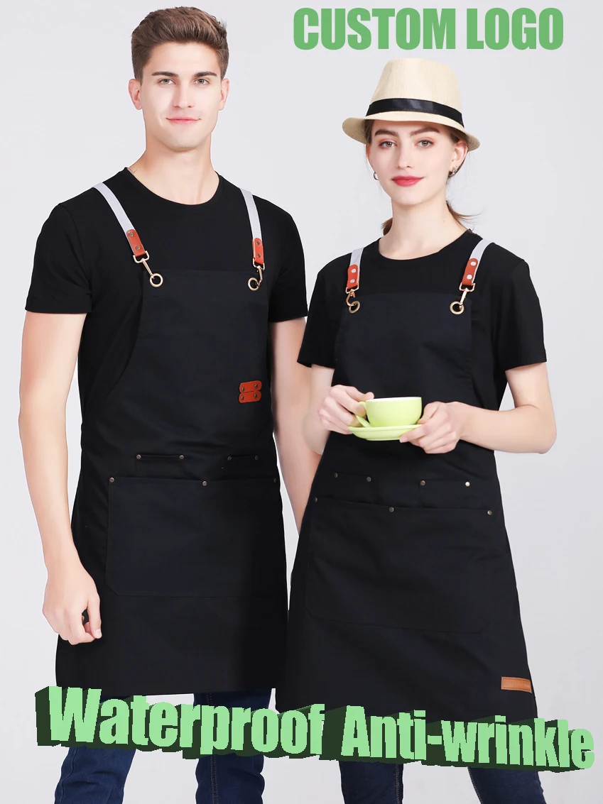 

Adult Fashion Kitchen Apron Unisex Waterproof Oil Proof Korean Aprons Restaurant Cafe Beauty Bibs Working Uniform Custom Logo