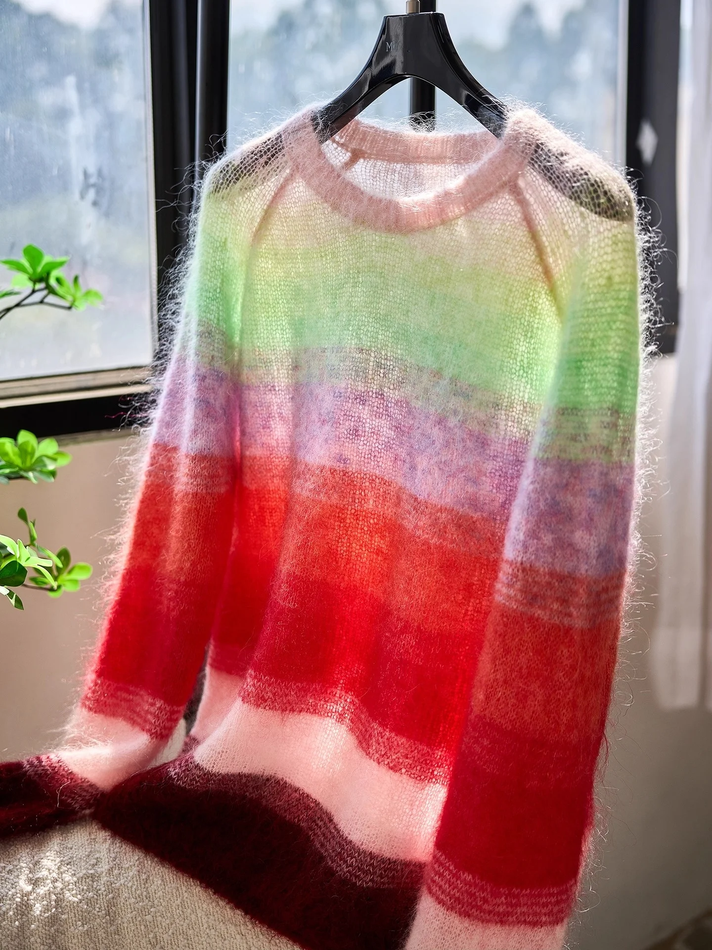 

Rainbow Striped adient Knitted Sweater Wool Blend Soft Comfortable Long Sve round Ne Pullover for Commuting Girls