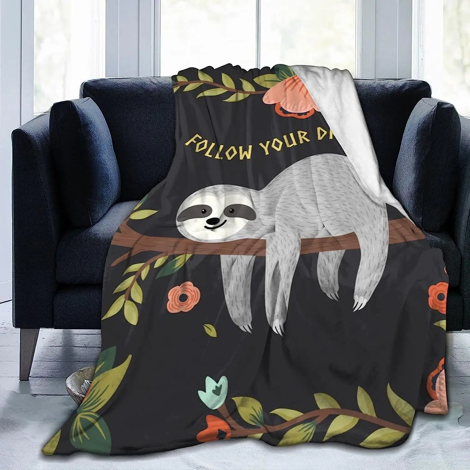 Sloth Throw Blanket Plush Flannel Bed Sofa Couch Office Home Women Men Soft Warm Lightweight 50 x 60 inches