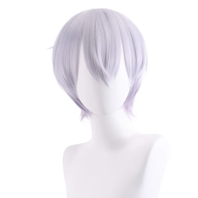 Silver Gradient Short Synthetic Cosplay Wig for Women Layered Costume Party Daily Anime Heat Resistant Fiber