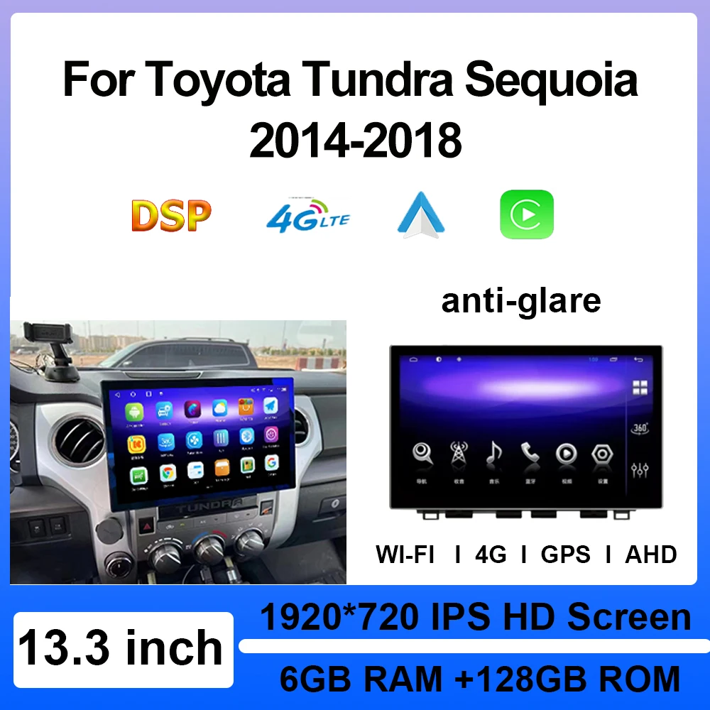 13.3 Inch Android 10 Screen For Toyota Tundra Sequoia 2014-2023 Car Radio Audio Stereo Multimedia Player Carplay Head Unit WIFI