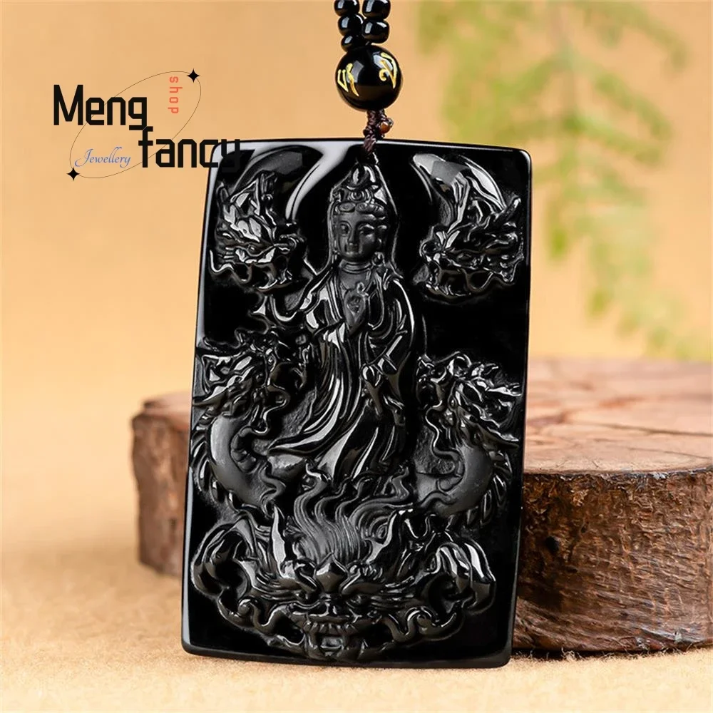 Natural A-goods Jadeite Ink Cui Royal Dragon Goddess of Mercy Jade Pendant Exquisite Luxury Buddhist Amulet Fashion Fine Jewelry