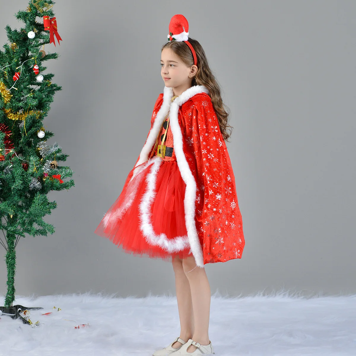 Halloween Cosplay Dress Up For Girls Santa Claus Dress Role-playing Costume Children's Performance Fluffy Skirt