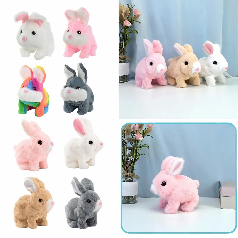 전자 봉제 토끼 장난감 로봇 동물 애완 동물 산책 점프 실행 흔들어 귀 어린이를위한 귀여운 전기 토끼 생일 선물 I9E6