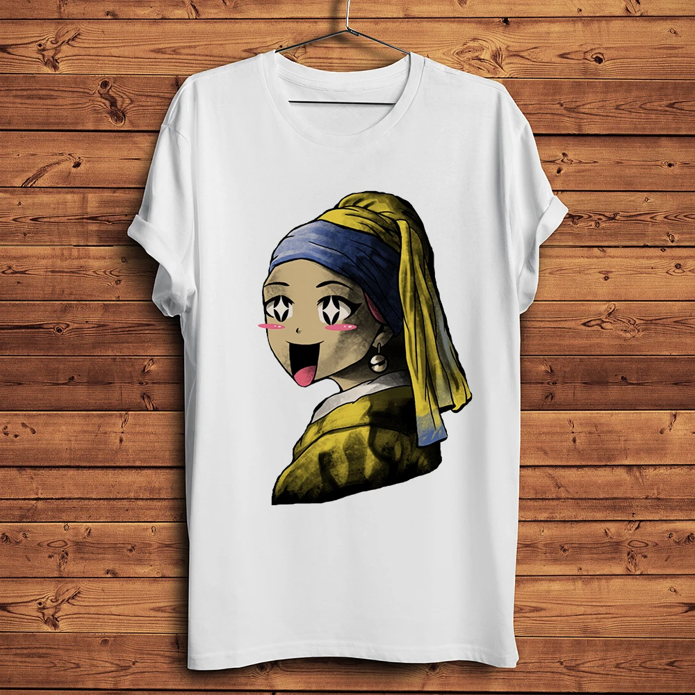 The Kawaii Girl with A Pearl Earring Funny Vermeer Artistic T Shirt Homme Men Casual Tshirt Unisex Het Meisje Met De Parel Tee