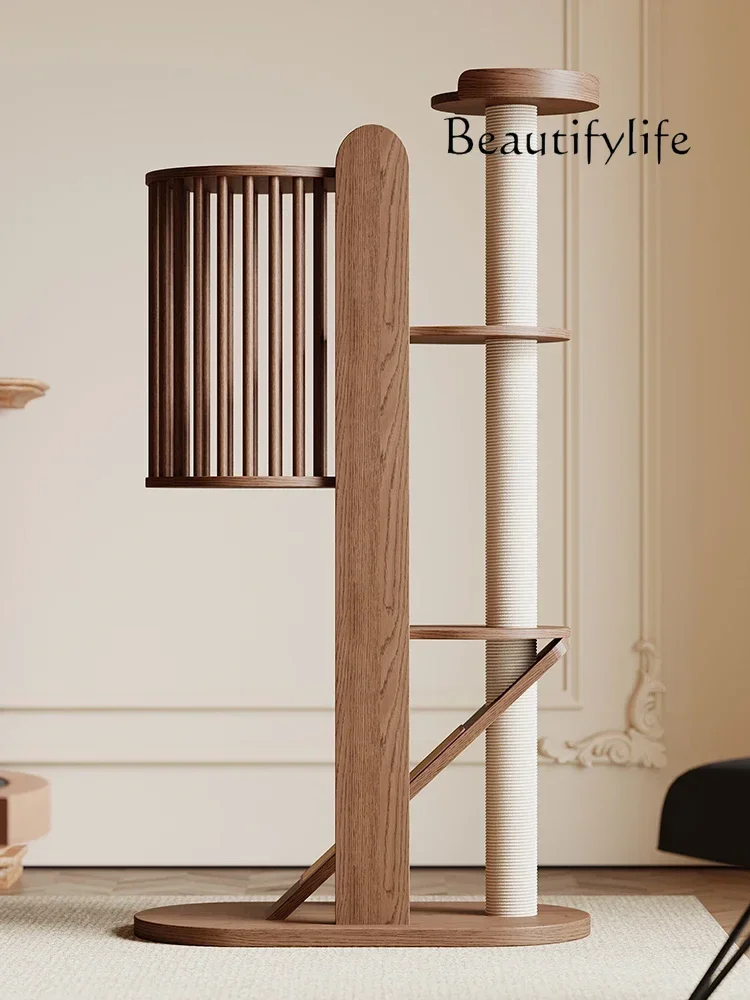 

S Cat climbing frame integrated cat house small apartment cage household indoor full solid wood cat jumping platform