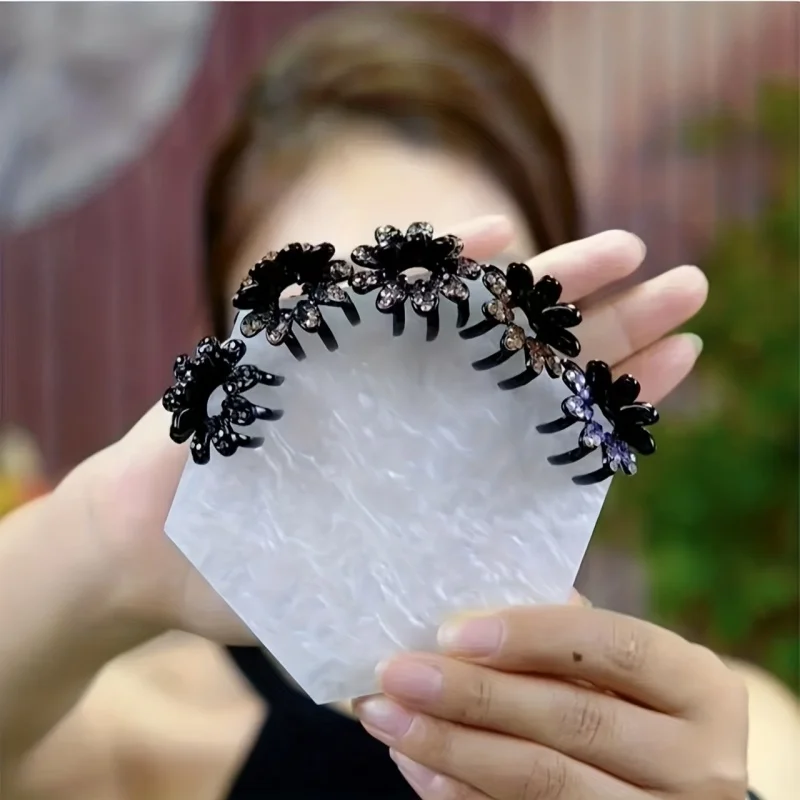 4Pcs Mini Flowers Diamonds Half-Tied Hair Clips High-End Back-Of-Head Bun Hair Claw Clip for Women Headwear Gifts Hair Accessory image 5