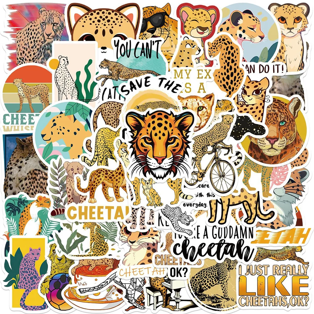 50pcs Cartoon Cute Leopard Cheetah Stickers For Laptop Ipad Guitar Phone Sticker Scrapbooking Material Craft Supplies