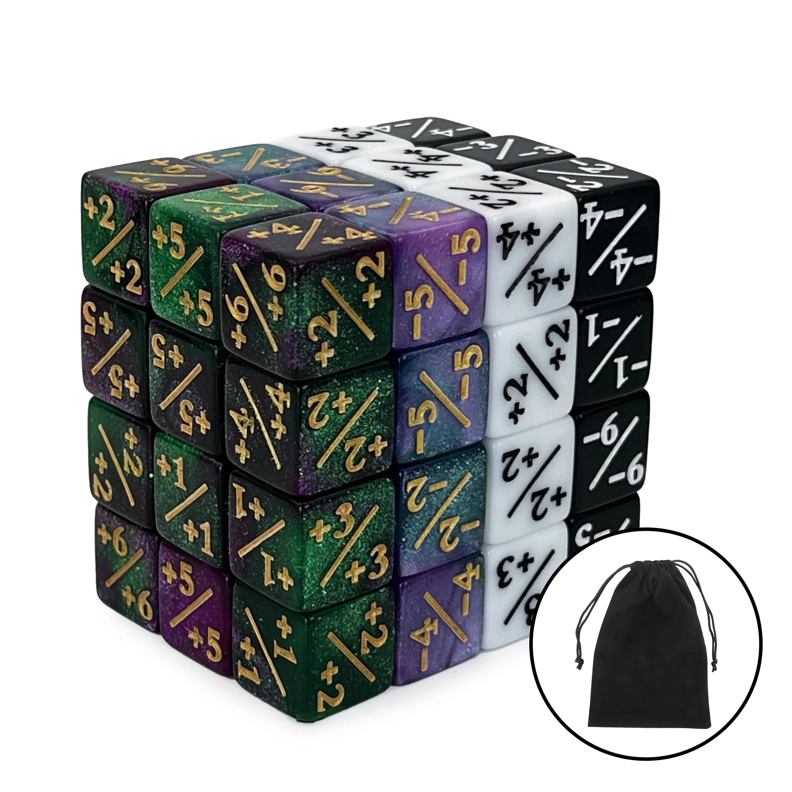 48 PCS MTG Counter Dice Set +1/-1 Life Counter Compatible Card Game Accessories CCG Creature Stats with 1 Dice Bag