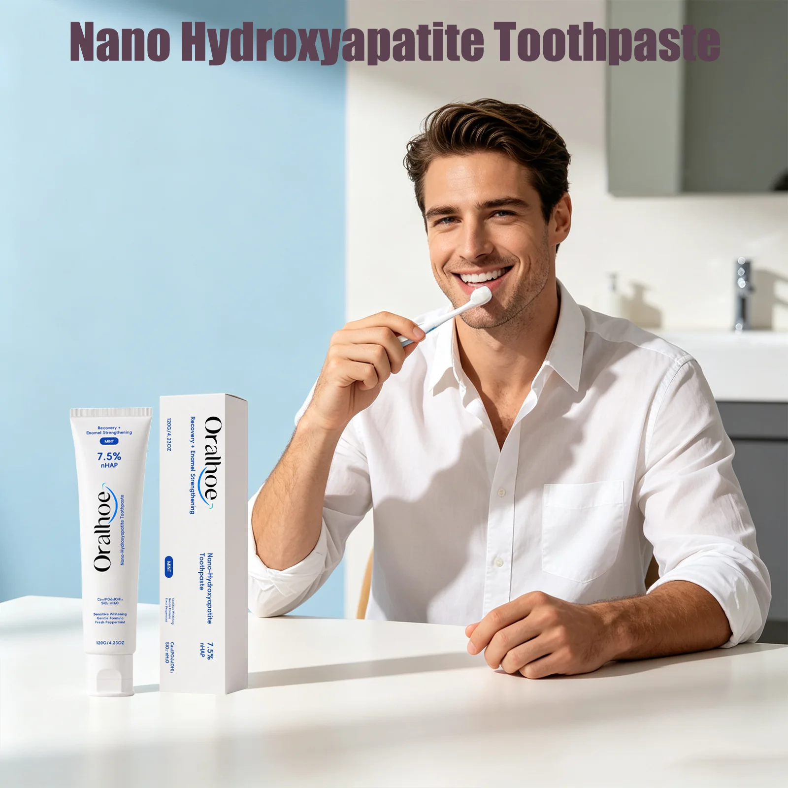 Oralhoe 7.5% Nano Hydroxyapatite Toothpaste Enamel Care Teeth Stain Remover Sensitive Teeth Relief Fresh Breath Mint Toothpaste 