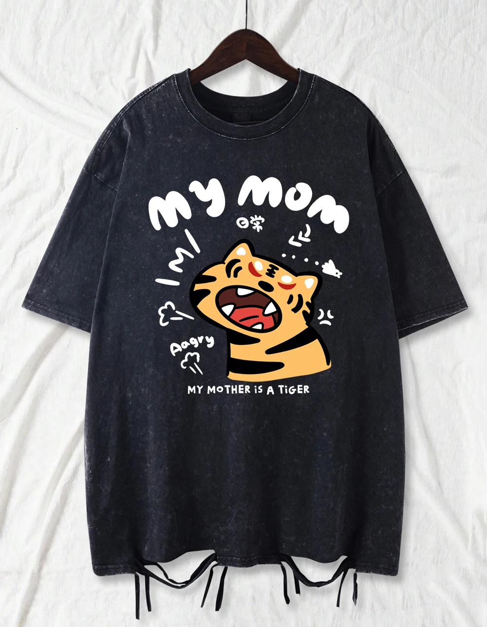 

Футболка My Mother Is A Tiger Daily Angry Design Washed Holes Мужская спортивная повседневная футболка Хлопковая одежда с круглым вырезом Свободная спортивная одежда