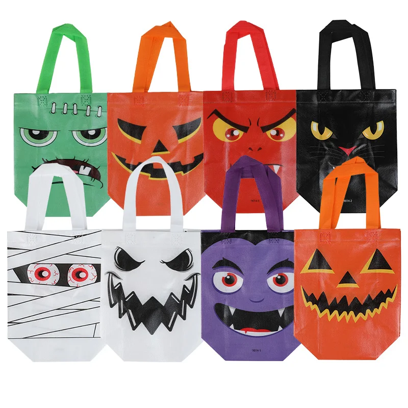 

8pcs Halloween Themed Cartoon Non-woven Tote Bags Halloween Party Decoration Props Shopping Gift Bag Trick Or Treat