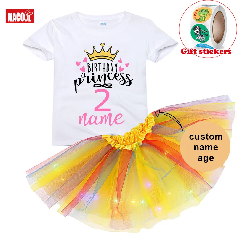 

Birthday Princess Party T Shirt Set Girls Birthday Outfits Girl Dress Party 3Pc Kids T-shirt+Girls' Skirt+Children's Stickers