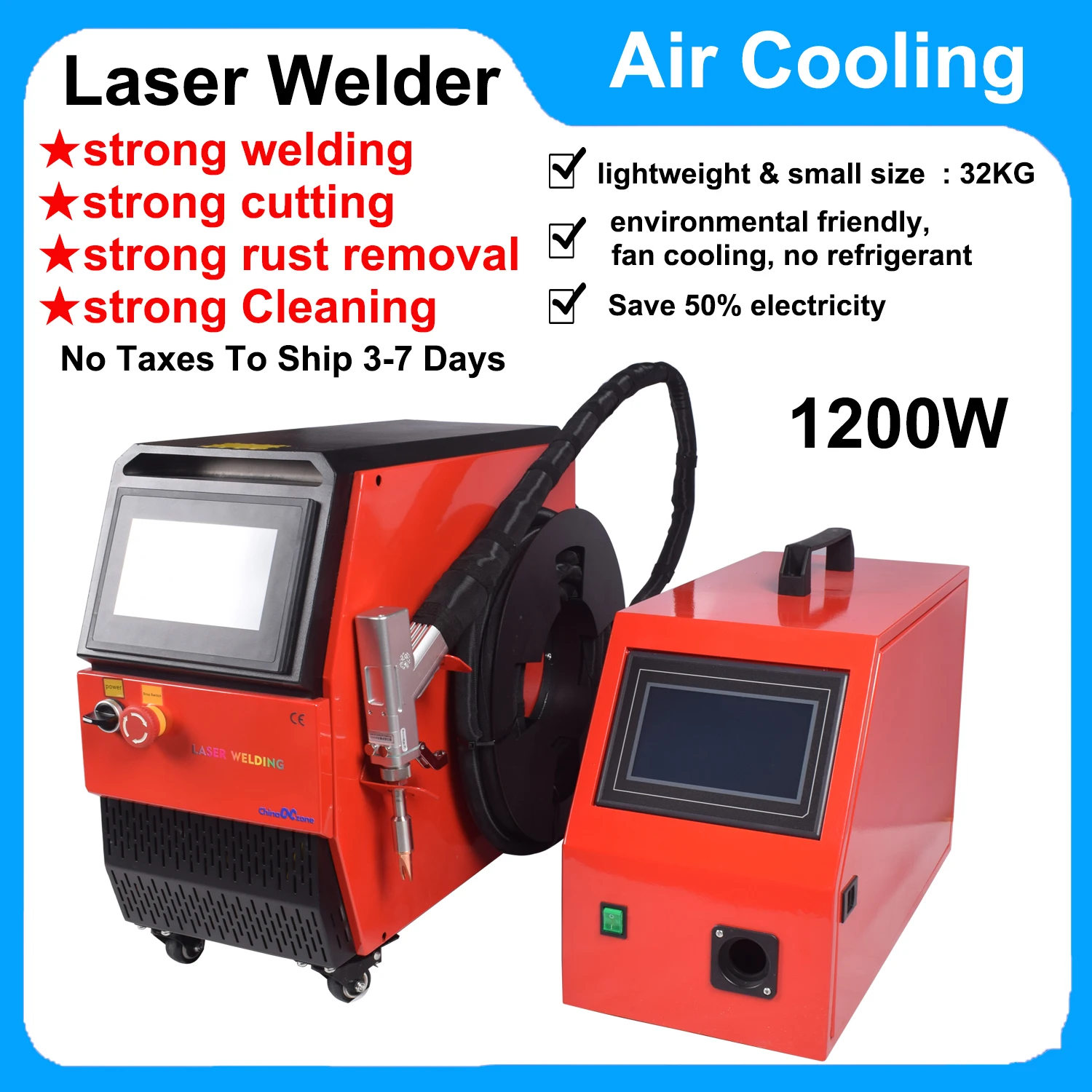 1200W Air Cooling Laser Welder 4 in 1 Strong Cutting Welding Cleaning Fiber Laser Welding Machine for Metal Air Cooled Laser