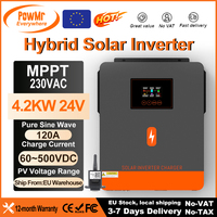 PowMr 4.2KW 24V EU Hybrid Solar Inverters V Pure Sine Wave Build in MPPT 120A Solar Charge Controller for PV Panel 60-500VDC