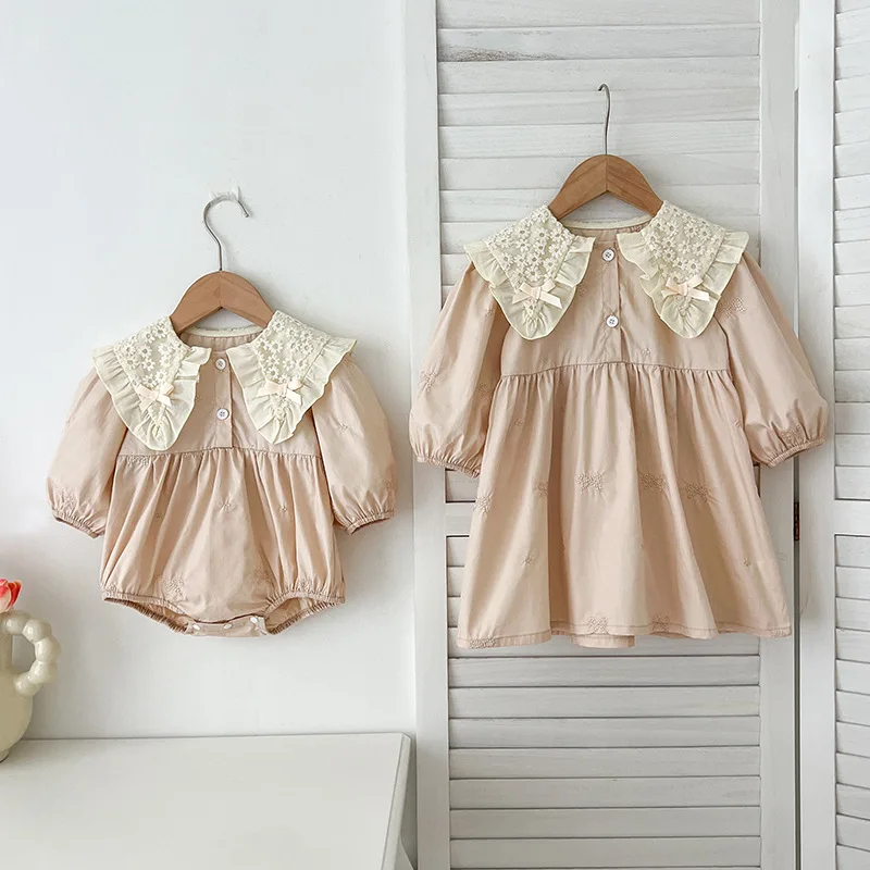 

‌2025 Autumn Matching Sister Dresses Girls Long Sleeve 100% Cotton Dress Baby Romper Outfit for Toddler 1-8 Years Princess