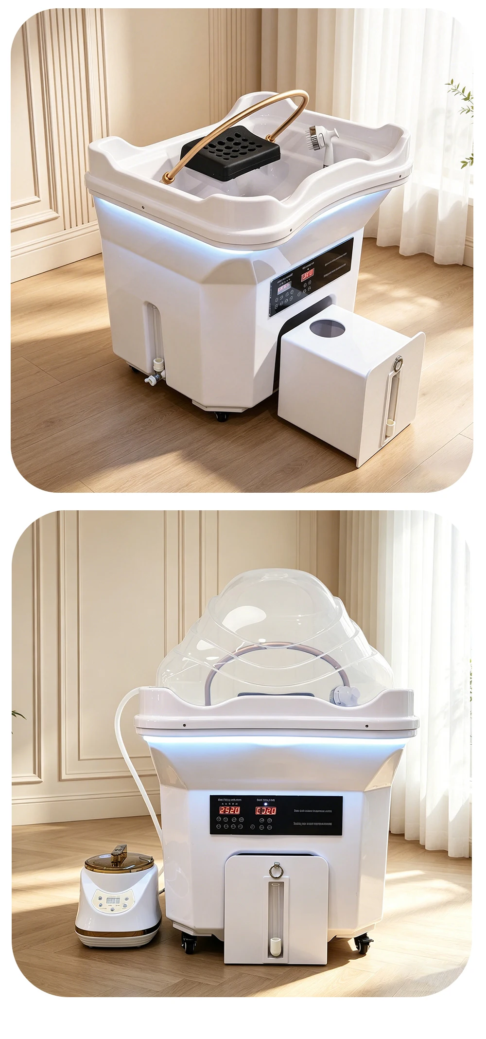 Tragbares elektrisches Shampoo-Becken mit Wassertank, Kopfwaschbecken mit konstanter Temperatur, mobile Haarwaschstation mit Dampffunktion – Detail 12