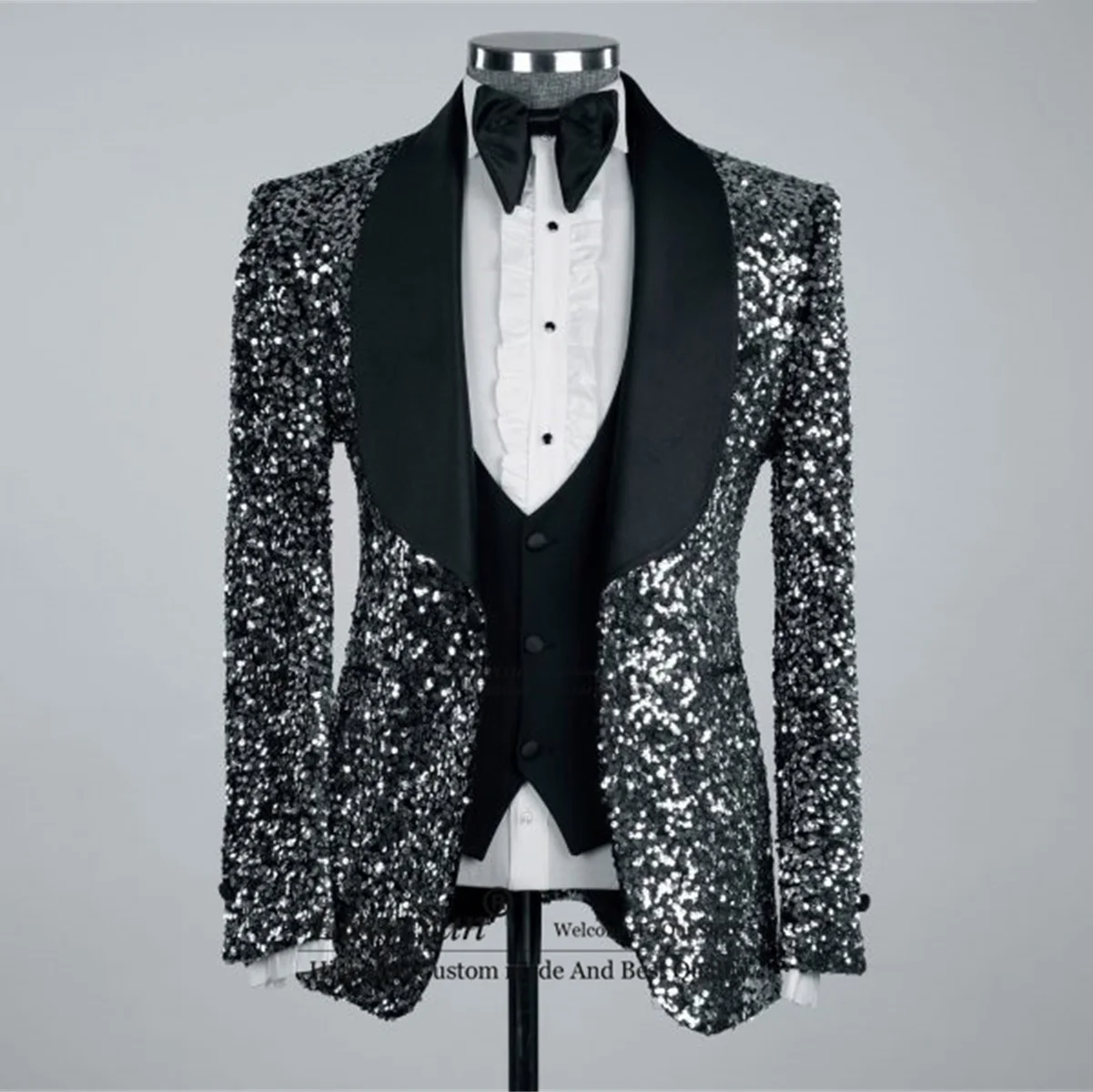 

Shinny Sequins Wedding Suits For Men Slim Fit Shawl Lapel Groom Tuxedos Dance Male Blazers 3 Pieces Sets Costume Homme