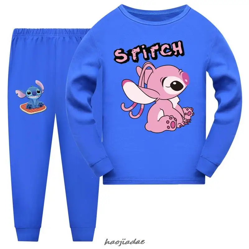 Pijamas de Lilo y Stitch para niños y niñas, ropa de dormir de manga larga, conjuntos de pijamas de algodón para niños de 2 a 15 años, primavera y