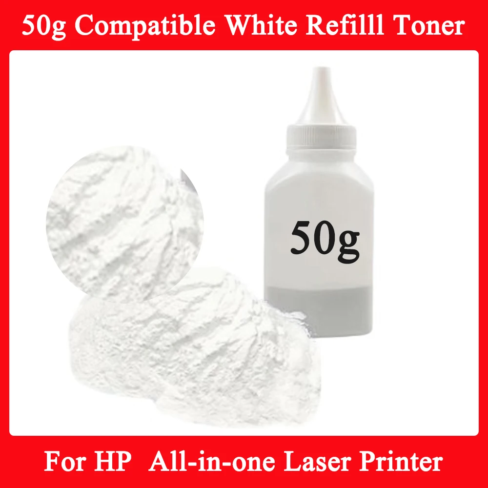 

1 шт., 50 г, белый сменный тонер-порошок, совместимый для универсального лазерного принтера HP, белый тонер-картридж, универсальный порошок, 50 г, 1 шт.