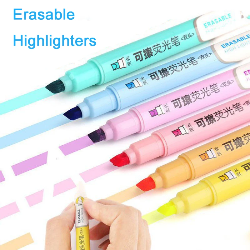 6 Colors Erasable Highlighters Pastel Markers Fluorescent Pen Light Color  Pen Markers Drawing Marking School Office Stationery