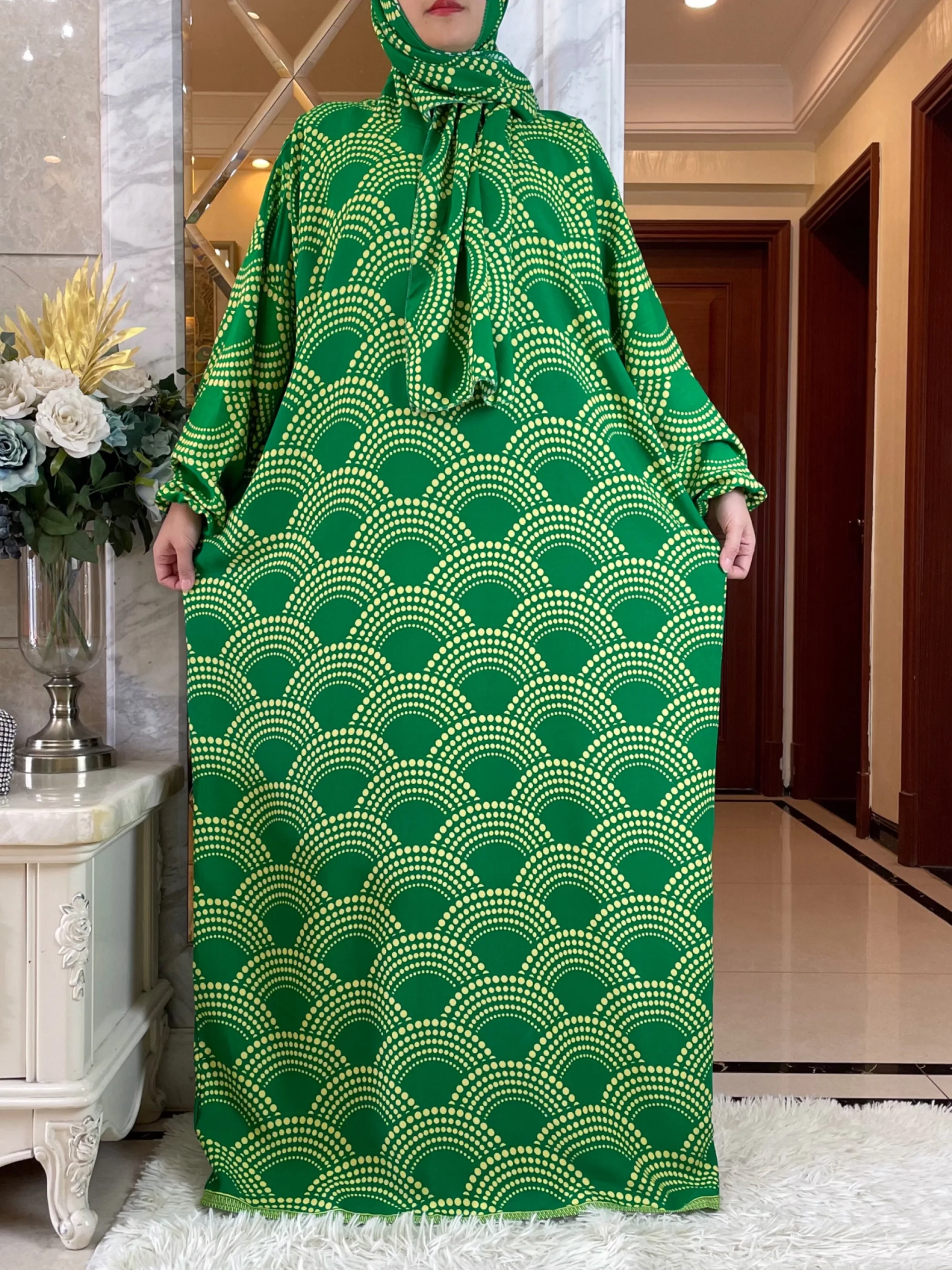 Abaya en coton pour femmes musulmanes, Robe florale, Robe africaine adt, Turban commun, Prière du Ramadan, Dubaï, Turquie, Moyen-Orient, 2024