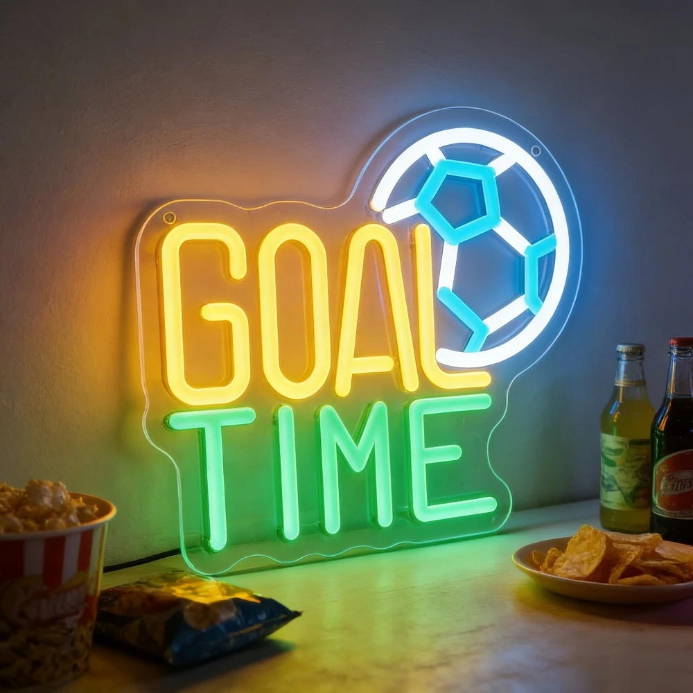 

GOAL TIME LED Neon Sign with Soccer Ball for Living Room Bar Game Room Decor Football Fan Gift Celebration Party Lighting