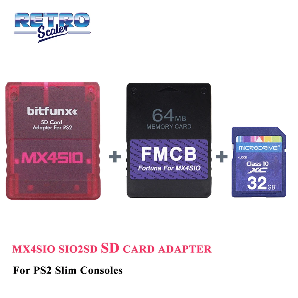 

Адаптер для SD-карты RetroScaler MX4SIO SIO2SD для игровых консолей PS2 + карта Fortuna 64 Мб FMCB OPL1.2.0 для тонких консолей PS2