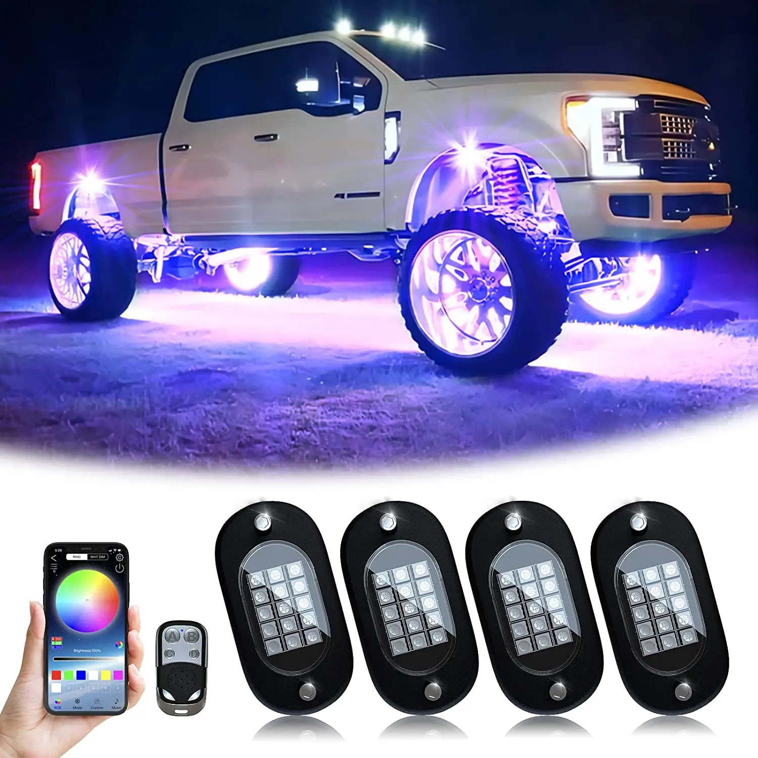 6 In 1 RGB LED Atmosphere Rock Lights Exterior Parts Detail Chassis Lights Waterproof For Car Underglow Bottom Ambient Lamp 12V