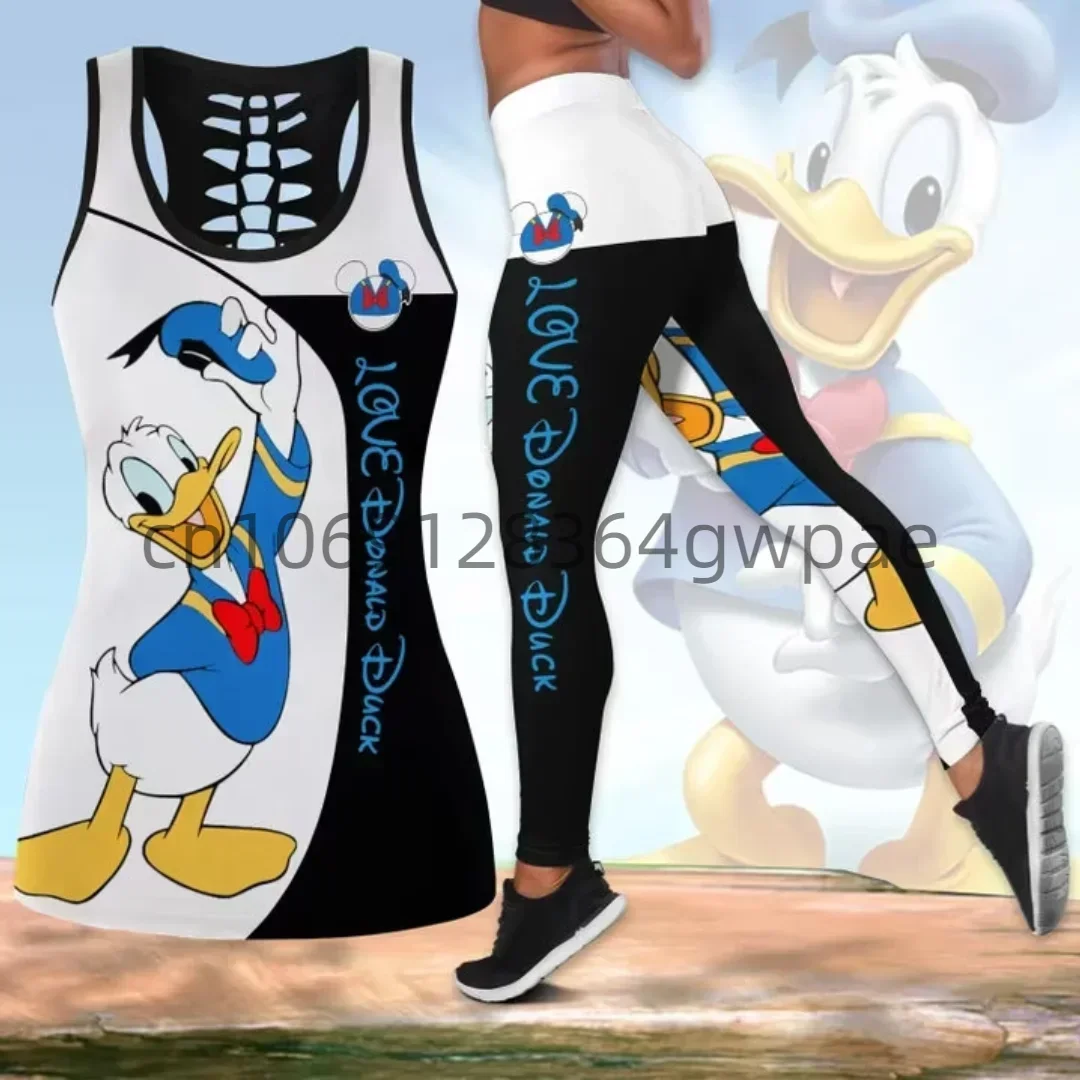 Disney Donald bebek Tank Top Yoga Set wanita, Tank Top y2k legging kebugaran musim panas, setelan legging Hollow Tank Top musim panas