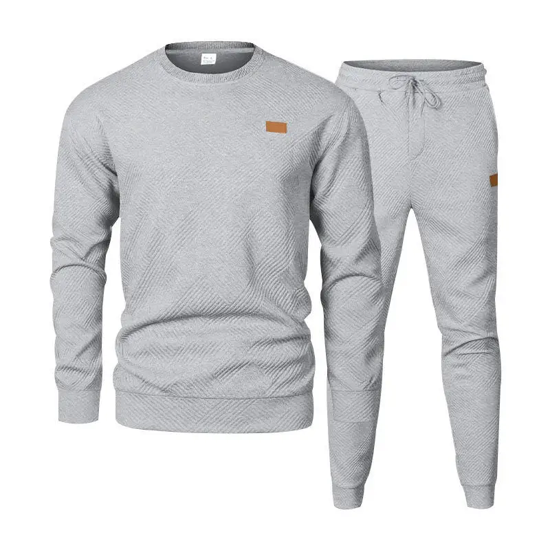 

American Style Outdoor Leisure Sports Men's Simple Commuting Loose Texture round Neck Sweatshirt Set Long Sleeve Long Pants