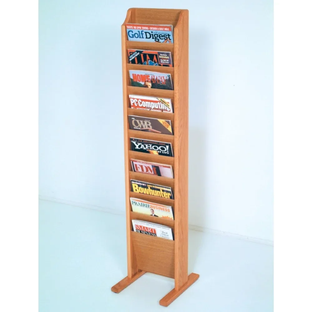 10-Pocket Cascade Free-Standing Magazine Rack Book Shelf Medium Oak Freight Free Office Furniture