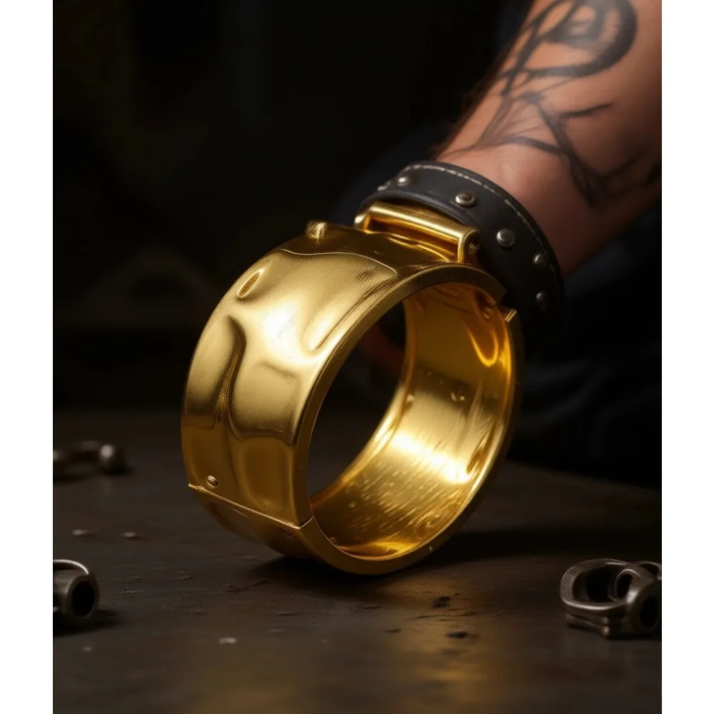 

Массивный широкий золотой браслет-кафф с шарниром, винтажный, витой, с эффектом ковки, эффектное украшение на руку для женщин