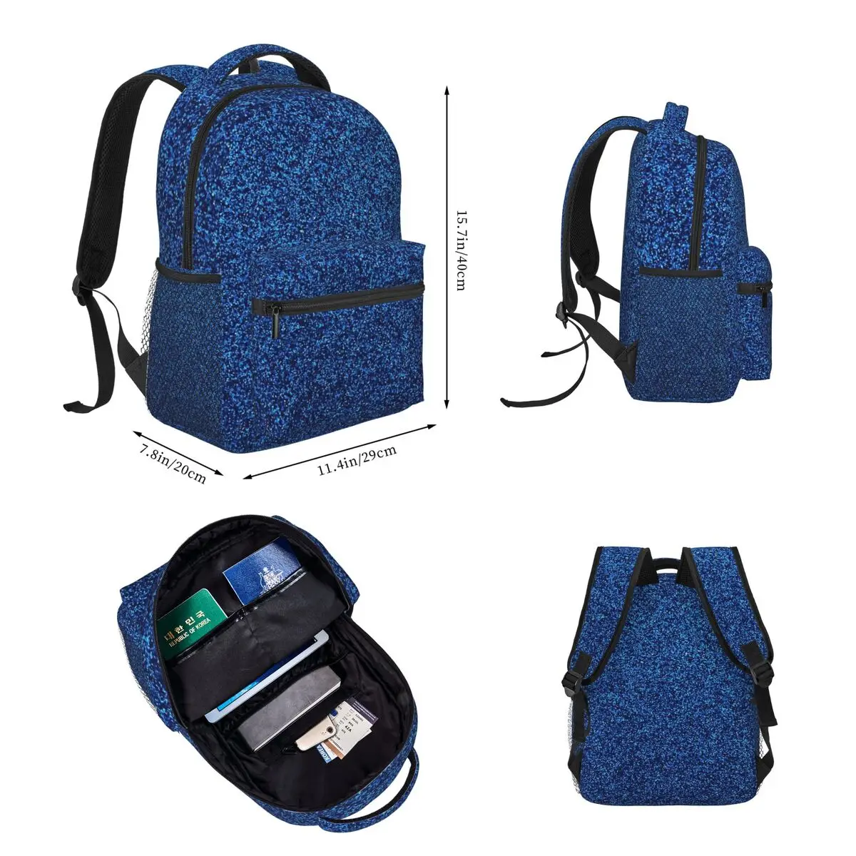 A Little Blue Glitter Backpacks Boys Girls Bookbag Children School Bags Cartoon Kids Rucksack Lunch Bag Pen Bag Three-Piece Set