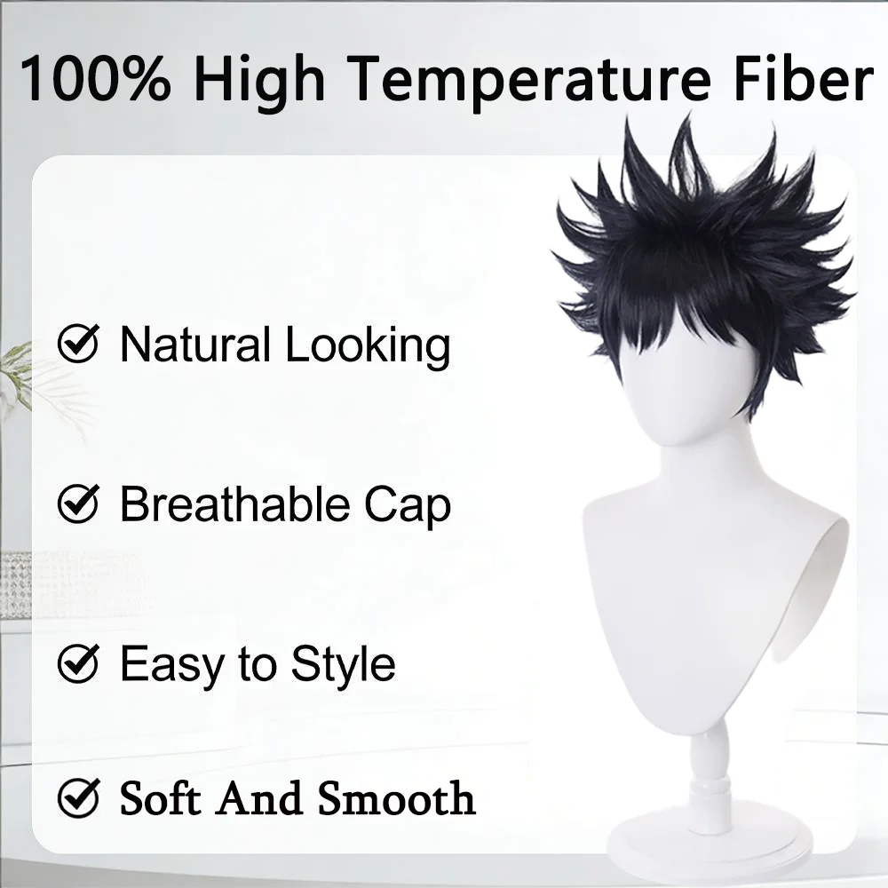 Megumi Fushiguro Cosplay Wig Jujutsu Kaisen Black Short Spiky Wig For Men Anime Costume Halloween Daily Wear Heat Resistant