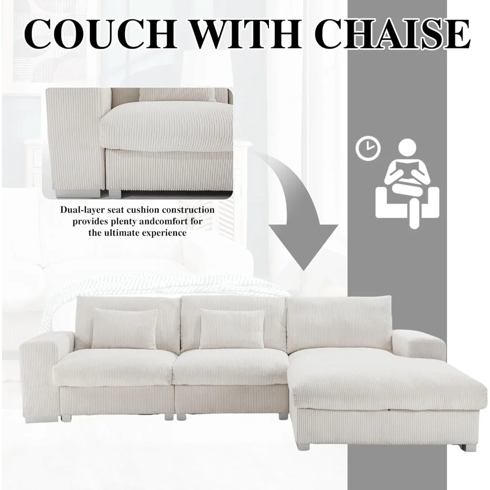 Современный Глубокий секционный диван L-образной формы, вельветовый диван 113/дюймовый с шезлонгом для комфорта гостиной