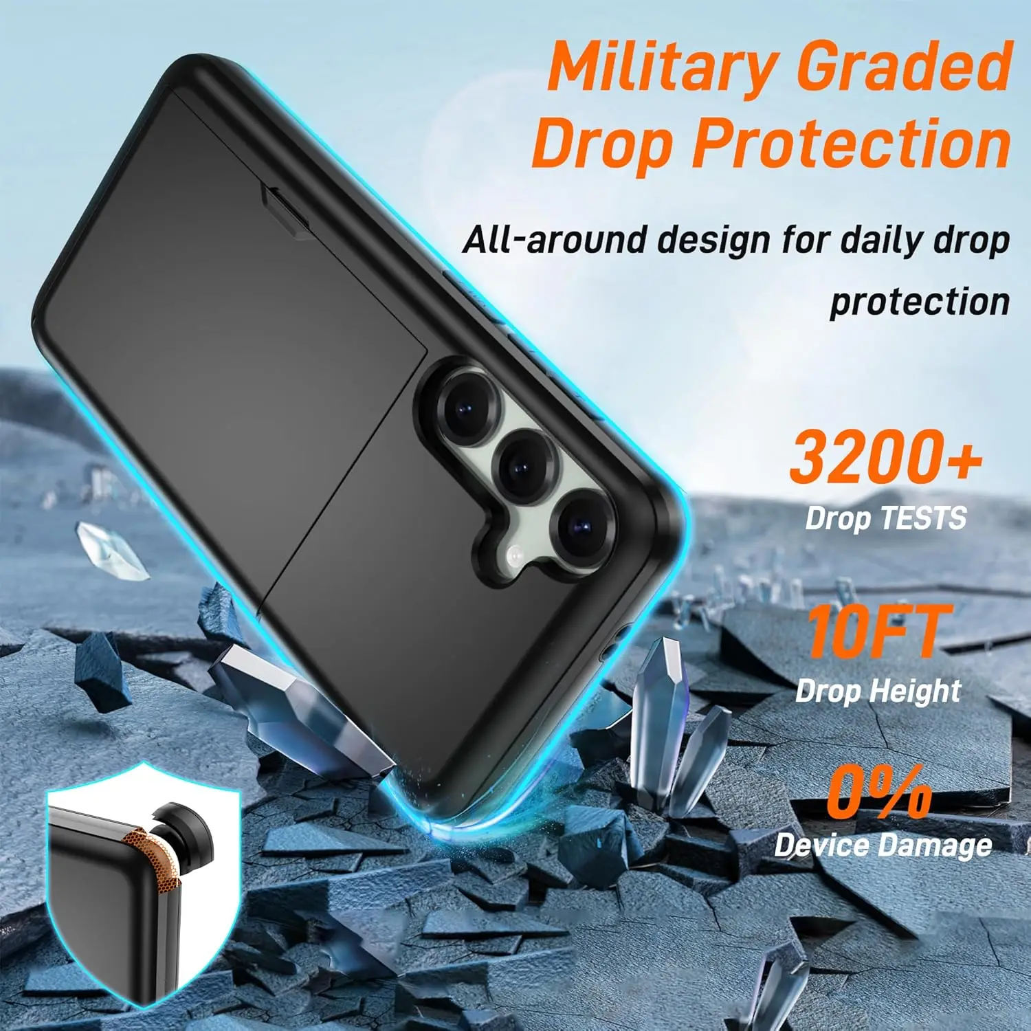 حافظة لهاتف سامسونج جالاكسي S25 FE S25 Edge S25 Ultra S24 A17 A56 A36 مقاومة للصدمات وحامل بطاقات مخفي صلب أغطية بطاقات الشريحة