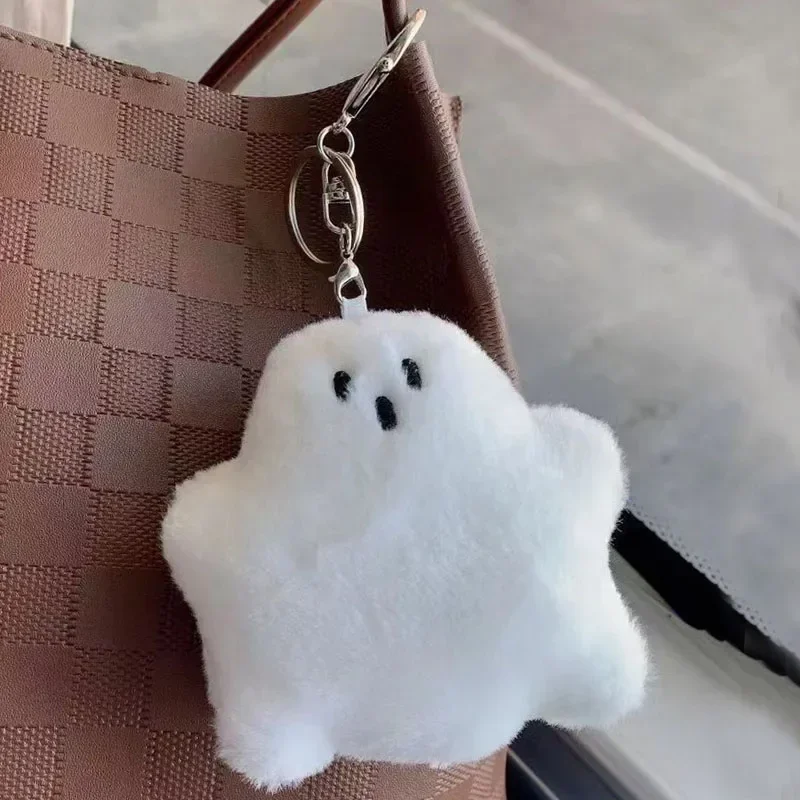 1/2pcs Cute White Plush Ghost Keychain School Bag Pendant Doll Cute Plush Bag Hanging Doll Key Chains Children Gift Accessories