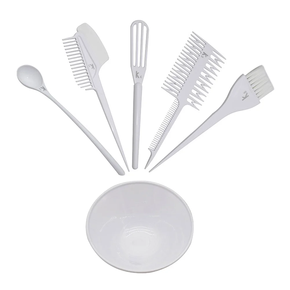 

6pcs Hair Dyeing Kit White Durable Tools For Home Salon Use Easy Color Application Hair Coloring Kit Salon Supplies
