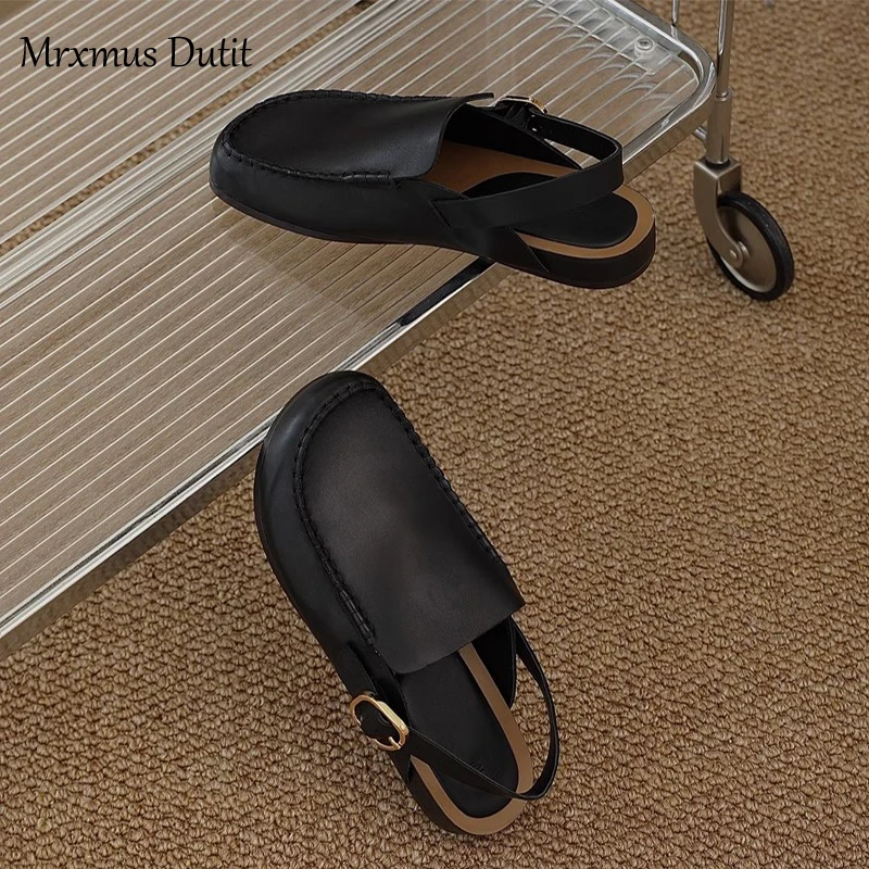 MrxmusDutit 2023 Summer New Fashion Women New Genuine Leather Weave Flat Slippers Sandals Versatile Casual Burkane Shoe Female