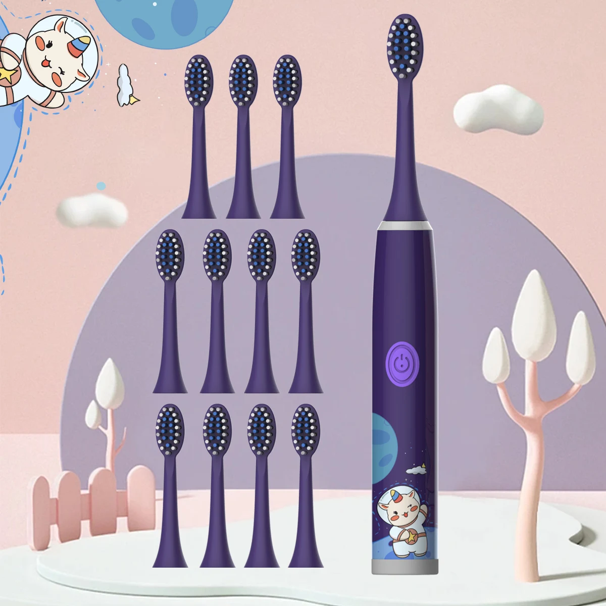 Children\'s Electric Toothbrush Color Cartoon Space Series Children\'s Soft Hair Cleaning Brush (Battery Not Included)