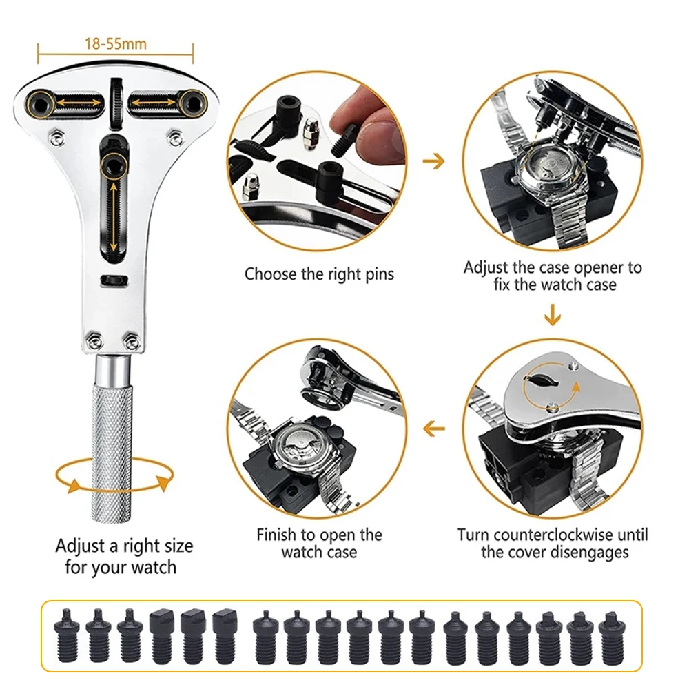 Watch Repair Tool Waterproof Screw Adjustable 3 Claws Back Case Opener Wrench Remover Watch Battery Press Closer Remover Wrench