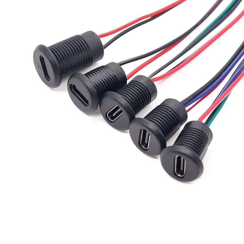 1 Pieza Conector Tipo-C Impermeable con Cable para Mantenimiento de Datos Eléctricos, Puerto de Carga USB, Cable de Soldadura de 2A 5