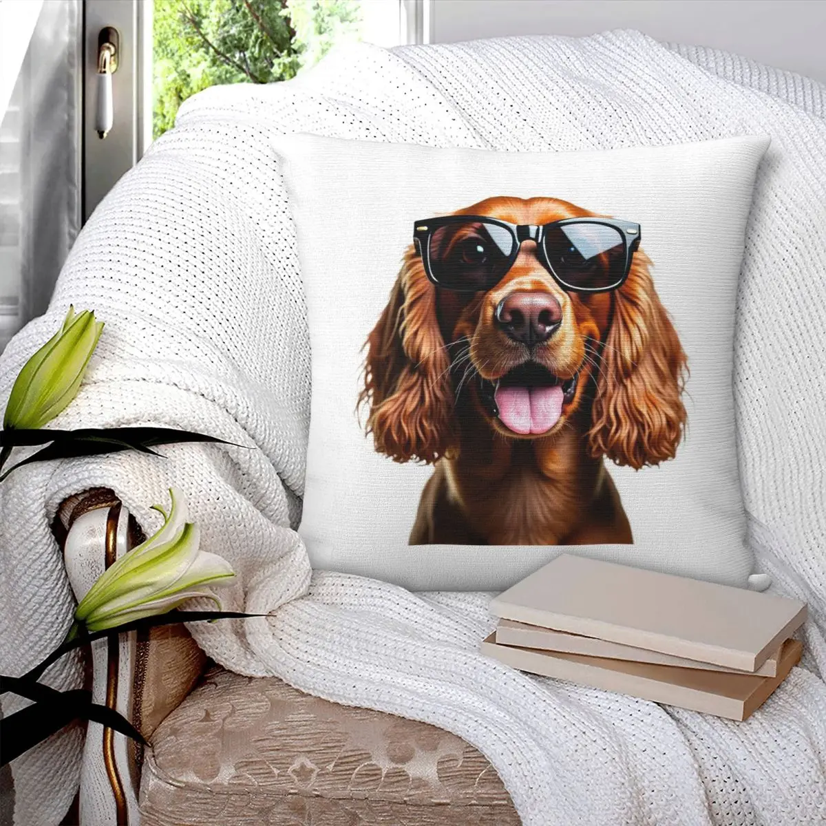 Funny Cool Cocker Spaniel Wearing Sunglasses Square Pillowcase Pillow Cover Cushion Comfort Throw Pillow for Home Living Room