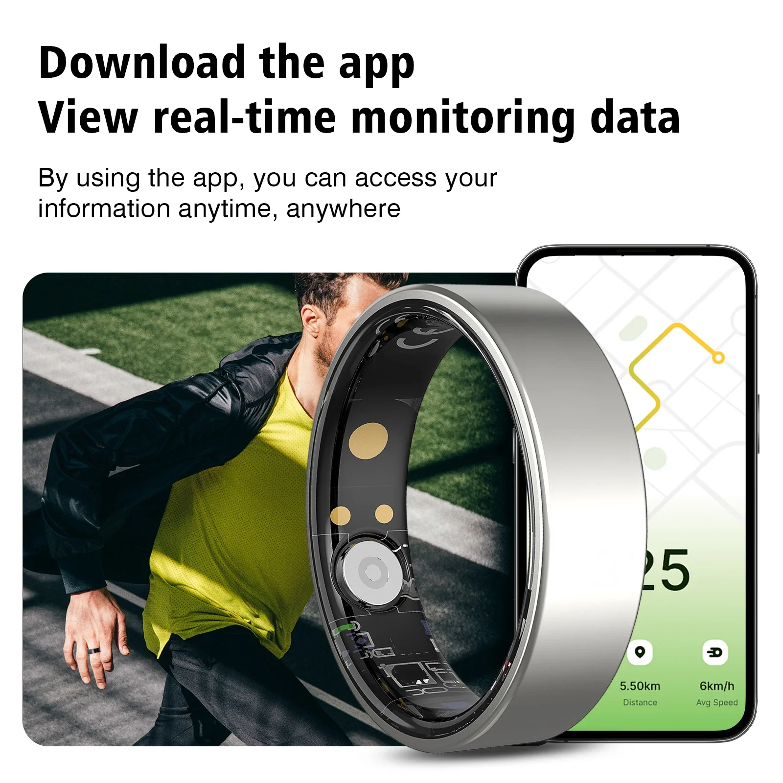 حلقة ذكية، شاشة تعمل باللمس، مادة ستانلس ستيل، وضع رياضي متعدد، تتبع النوم، السعرات الحرارية، عمر البطارية الطويل