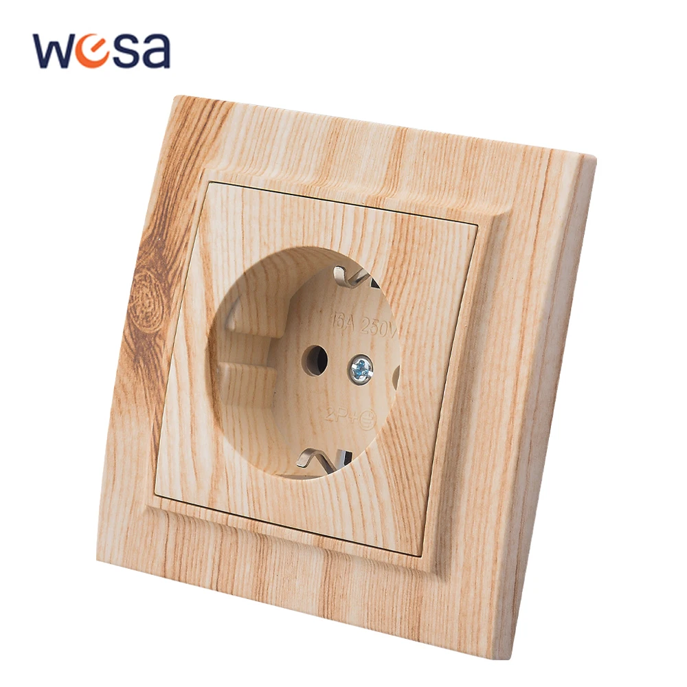 WESA Wood Spray Paint Wall Embed Socket Plug Brown Power Socket EU Electrical Outlett With Ground Flame Retardant Plastic Socket