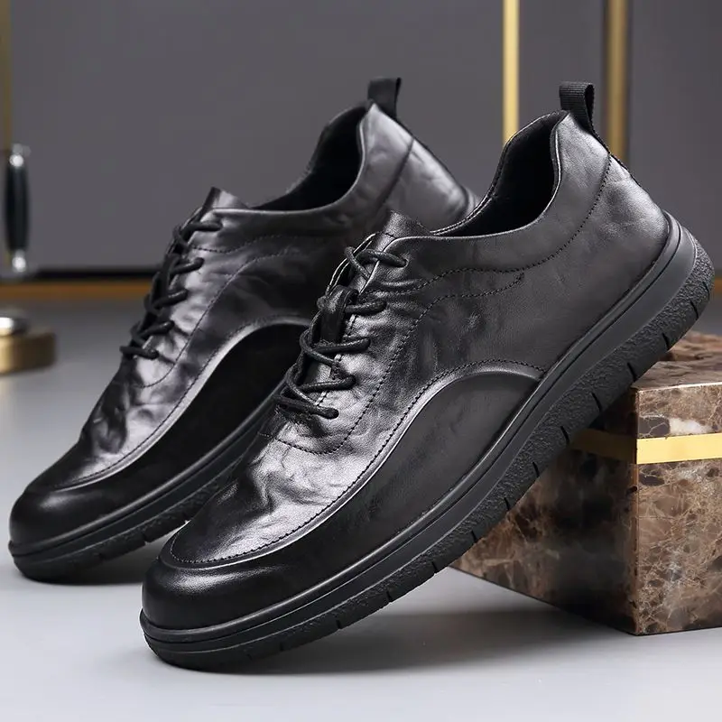 Fashion Genuine Leather Shoes Men Luxury Elegant Young Handsome Cowhide Sneakers Formal Business Party Dating Breathable Replica