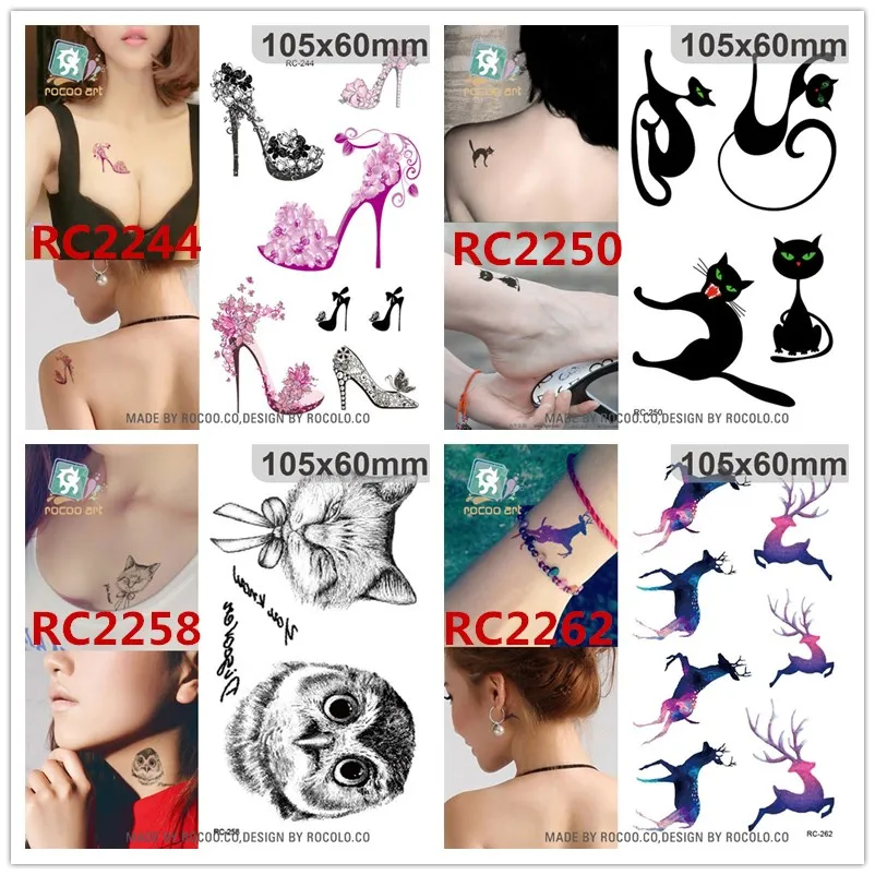 하라주쿠 여성을 위한 방수 임시 문신, 보라색 3d 사랑스러운 활 리본 디자인 문신 스티커 RC2209